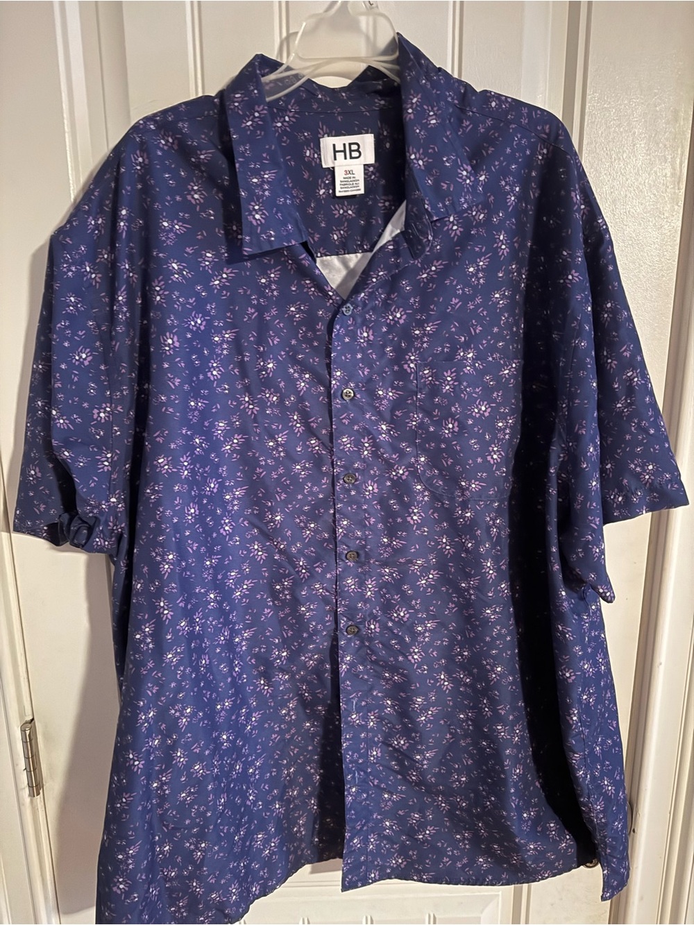 Harbor Bay Navy Blue Short-Sleeve Button-Up with Pink Floral Print
